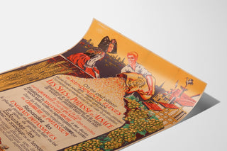 Vintage reclameposter Potasses d’Alsace, gepresenteerd op een gebogen vel, perspectiefzicht.