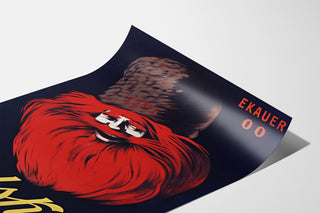 Vintage reclameposter Relskyr - 1° Kumel, gepresenteerd op een licht gebogen vel, in perspectief gezien.