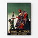 Vintage reclameposter Royal Melchior, grand mousseux, weergegeven in een smal kader aan een lichte muur.