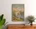 Antique school poster – Mer de Glace – Hugo d’Alési, framed above a wooden dresser, between plants.