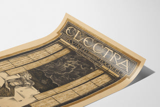Vintage theaterposter – Electra – Richard Roland Holst, weergegeven op een gebogen vel, vanuit perspectief.