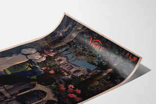 Vintage toeristische affiche – Vichy, PLM, weergegeven op een gebogen blad, perspectivisch gefotografeerd.