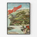 Vintage poster Aix-les-Bains, Mont-Revard, crémaillère, in een smal lijstje aan een lichte muur.