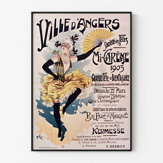 Vintage Angers Mid-Lent poster, displayed in a thin frame on a light wall.