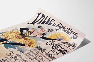 Vintage Angers Mid-Lent poster, presented on a curved sheet, perspective view.