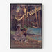 Vintage poster Arcachon, winterresort, gepresenteerd in een smal kader tegen een lichte muur.
