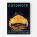 Vintage Automoto, Saint‑Étienne poster in a thin frame on a light wall.