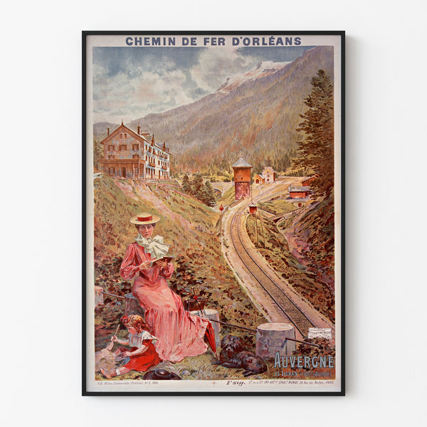 Vintage Auvergne, Le Lioran poster, shown in a slim frame on a light wall.