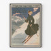 Vintageposter Chamonix, wintersport PLM, in een smal lijstje aan een lichte muur.