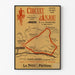 Vintage poster Circuit d’Anjou, wandelen, in een smal frame aan een lichte muur.