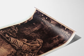 Vintage affiche Emprunt de Verdun... 6%, gepresenteerd op een licht gekromde pagina, gezien in perspectief.