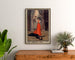 Vintage poster How London Lives, Surrey Theatre, framed above a wooden dresser, between plants.