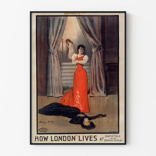 Vintage poster How London Lives, Surrey Theatre, displayed in a slim frame on a light wall.
