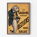 Vintage poster La Sardine française, Béziers, gepresenteerd in een smal kader tegen een lichte muur.