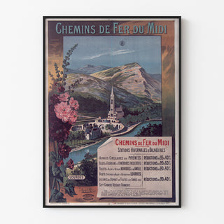 Vintage Lourdes seaside poster, displayed in a slim frame on a light wall.