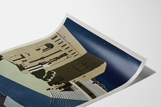 Vintage Orange poster, Roman theatre PLM, shown on a curved sheet, viewed in perspective.