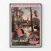 Vintage poster Paray-le-Monial, trein, in een smal lijstje aan een lichte muur.