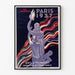 Vintage poster Paris 1937, Arts et techniques, gepresenteerd in een smal kader aan een lichte muur.