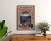 Vintage Saint-Gervais, spa establishment poster, framed above a wooden dresser, between plants.