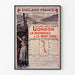 Vintage poster South Eastern, England-France, getoond in een smal lijstje tegen een lichte muur.