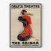 Vintageposter The Geisha, Daly’s Theatre, in een slank kader aan een lichte muur.