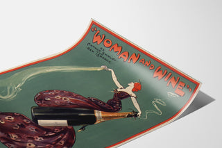 Vintage poster Woman and Wine, Princess’s Theatre, shown on a curved sheet, perspective view.