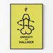 Minimalistische gele poster met symbolische tekening Amnesty for Halliker