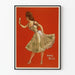 Vintage poster van Anna Held in bloemenjurk op een rode achtergrond