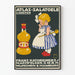 Vintage poster Atlas-Salatoele - kinderlijk ontwerp en gestileerde fles