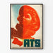 Vintage poster A.T.S. met een vrouwenportret in een rode helm
