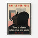 Retroposter Battle for Fuel - Bespaar gas door de verwarming te verlagen