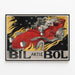 Vintage Bil Bol advertising poster for red car — framed artwork on a wall