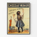 Vintage reclameposter Chocolat Menier met meisje dat aan het bord schrijft