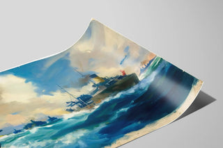 Maritiem poster met scène van een vlootconvooi met vliegende vliegtuigen — weergave van het kunstwerk