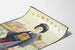 Vintage poster of a woman in kimono with roses in front of a Japanese factory