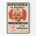 Vintage poster ter bewustwording over vaccinatie tegen difterie