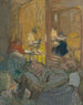 Binneninterieur met drie personages - Édouard Vuillard — weergave van het kunstwerk