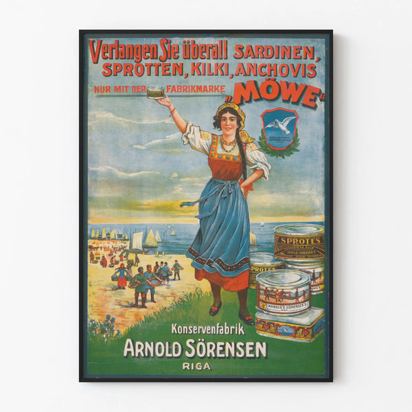 Vintage reclameposter MÖWE Conserven Arnold Sörensen Riga