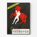 Vintage poster Frénovex - Illustratie van een paard en menselijke silhouet in rood en wit