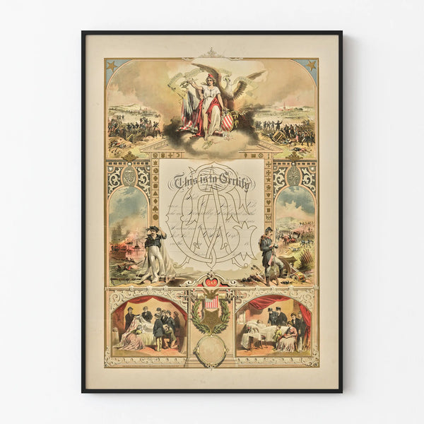 Vintage Poster Certificaat van Lidmaatschap GAR Wanddecoratie Historisch