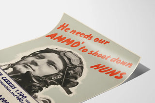 Poster voor militaire propaganda Hij heeft onze munitie nodig