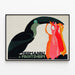 Vintage poster Hermanns & Froitzheim met toekan en felle kleuren — ingelijst kunstwerk aan de muur
