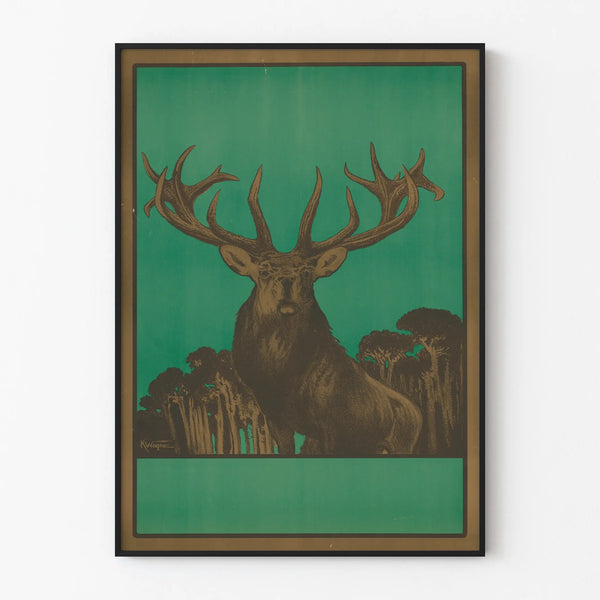 Decoratieve poster met majestueus hert op groene achtergrond Artem Legrand