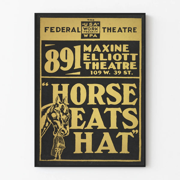 Vintage theaterposter 'Horse Eats Hat' stijl grafisch kunst