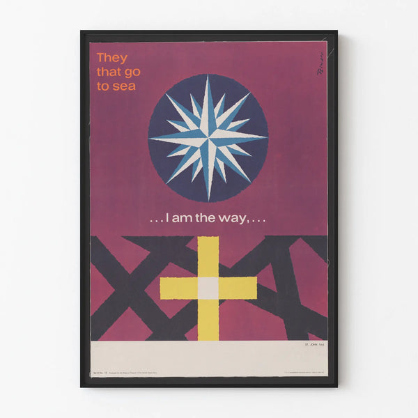 Vintage wanddecoratie poster met kruis en maritieme kompas