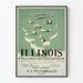Vintage poster van de geïllustreerde kaart van Illinois - Historische gids en beschrijving