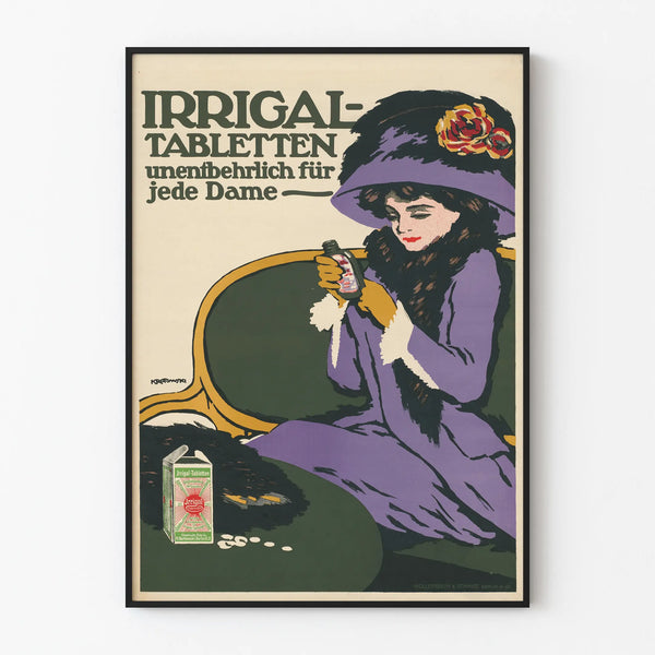 Vintage reclameposter voor Irrigal-tabletten
