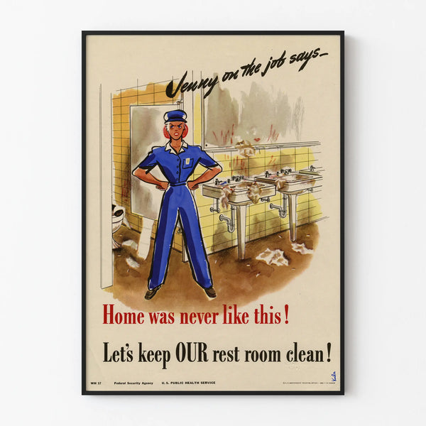 Vintage poster ter bewustwording over netheid van het toilet