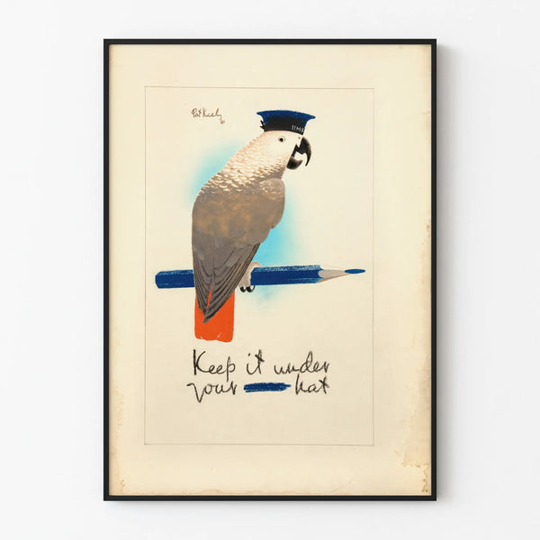 Vintage poster papegaai met marine petje Keep It Under Your Hat