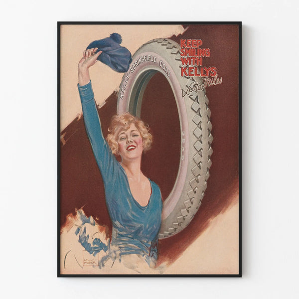 Vintage reclameposter Kelly Springfield - Keep Smiling with Kellys